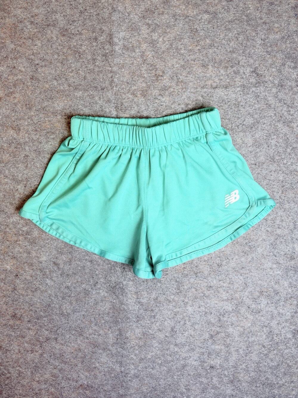 New Balance Girls Green Running Shorts L (14/16) Mesh Breathable Activewear